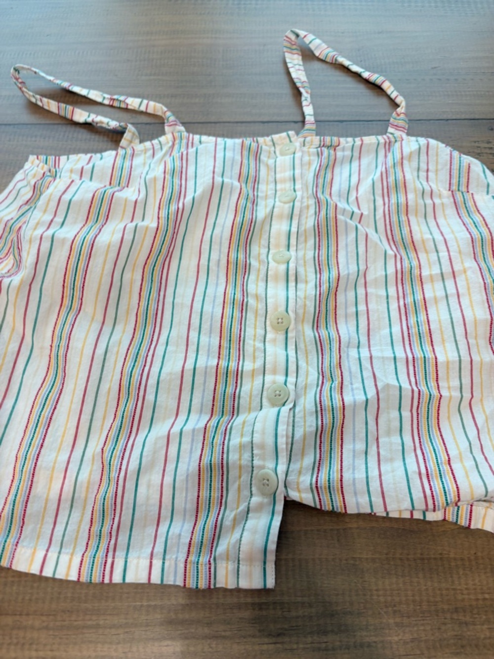 Madewell Striped Button-Front Spaghetti Strap Top - White with Rainbow Stripes